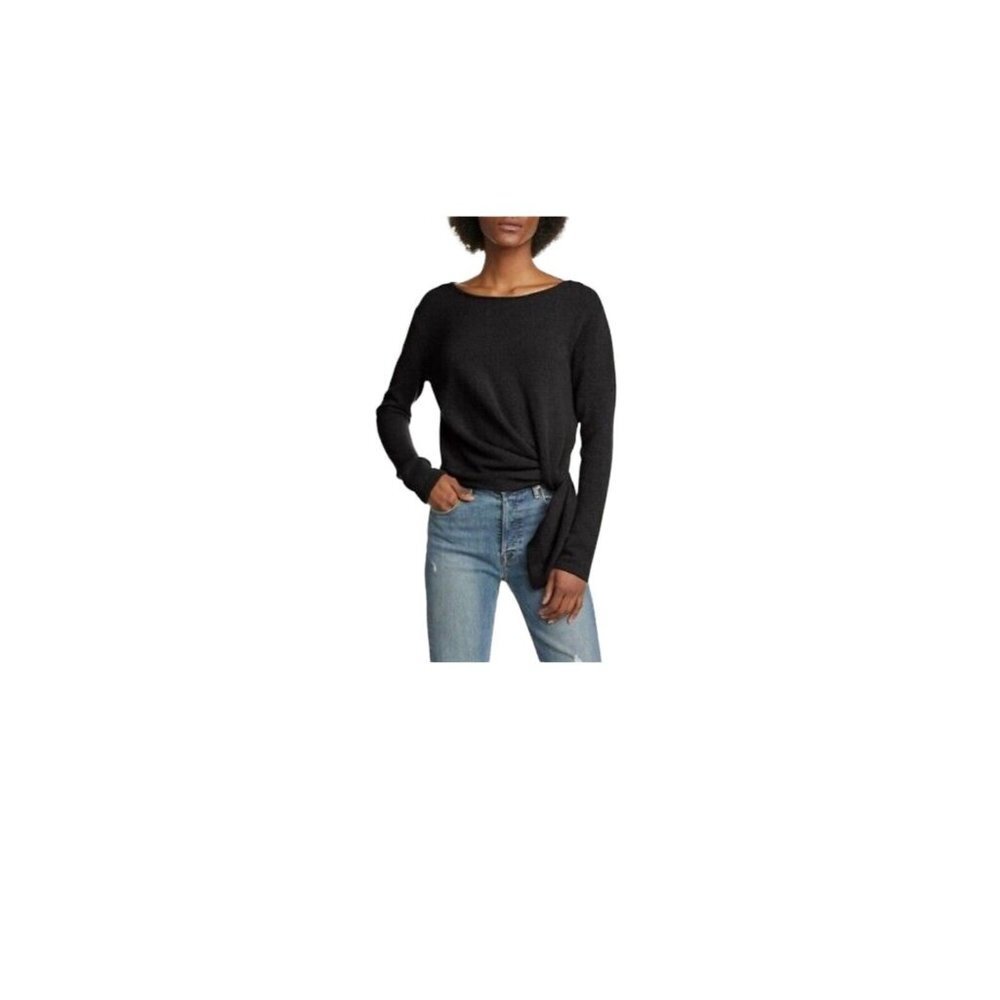 Allude Womens Tie Side Sweater Black 100% Cashmere Long Sleeve Jewel Neck XS New